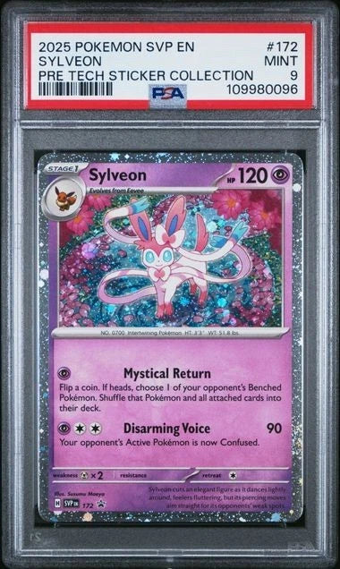 2025 POKEMON SVP BLACK STAR PROMO 172 SYLVEON PRE TECH STICKER COLLECTION PSA 9