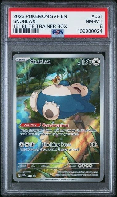 2023 POKEMON SVP EN-SV BLACK STAR PROMO 151 ELITE TRAINER BOX #051 SNORLAX PSA 8