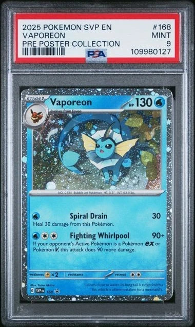 2025 POKEMON SVP PRISMATIC EVOLUTIONS POSTER COLL PROMO #168 VAPOREON PSA 9
