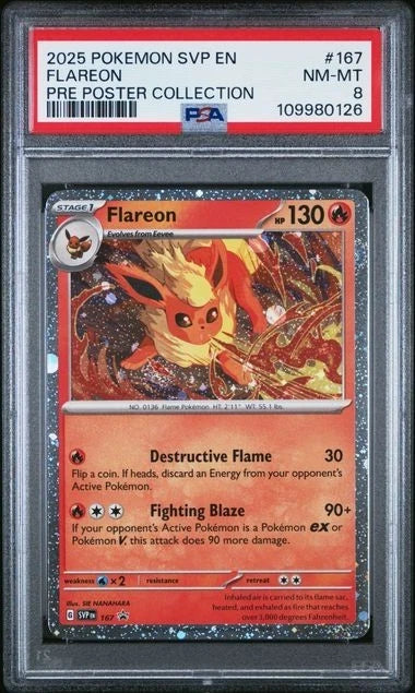 2025 POKEMON SVP EN-SV BLACK STAR PROMO 167 FLAREON Prismatic Evolution PSA 8