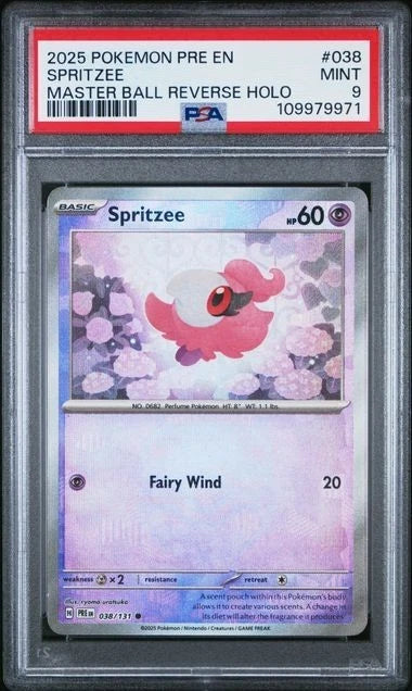 2025 POKEMON PRE EN-PRISMATIC EVOLUTIONS MASTER BALL REVERSE HOLO SPRITZEE PSA 9