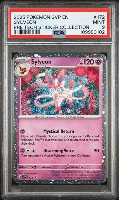 2025 POKEMON SVP BLACK STAR PROMO 172 SYLVEON PRE TECH STICKER COLLECTION PSA 9