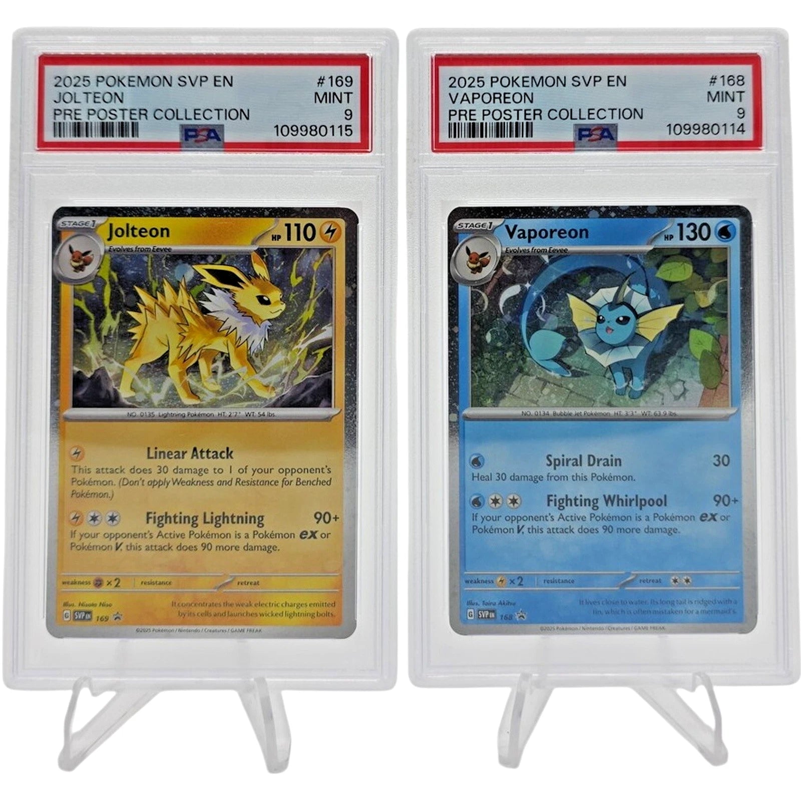 2025 POKEMON SVP BLACK STAR PROMO JOLTEON VAPOREON PRE POSTER COLLECTION PSA 9