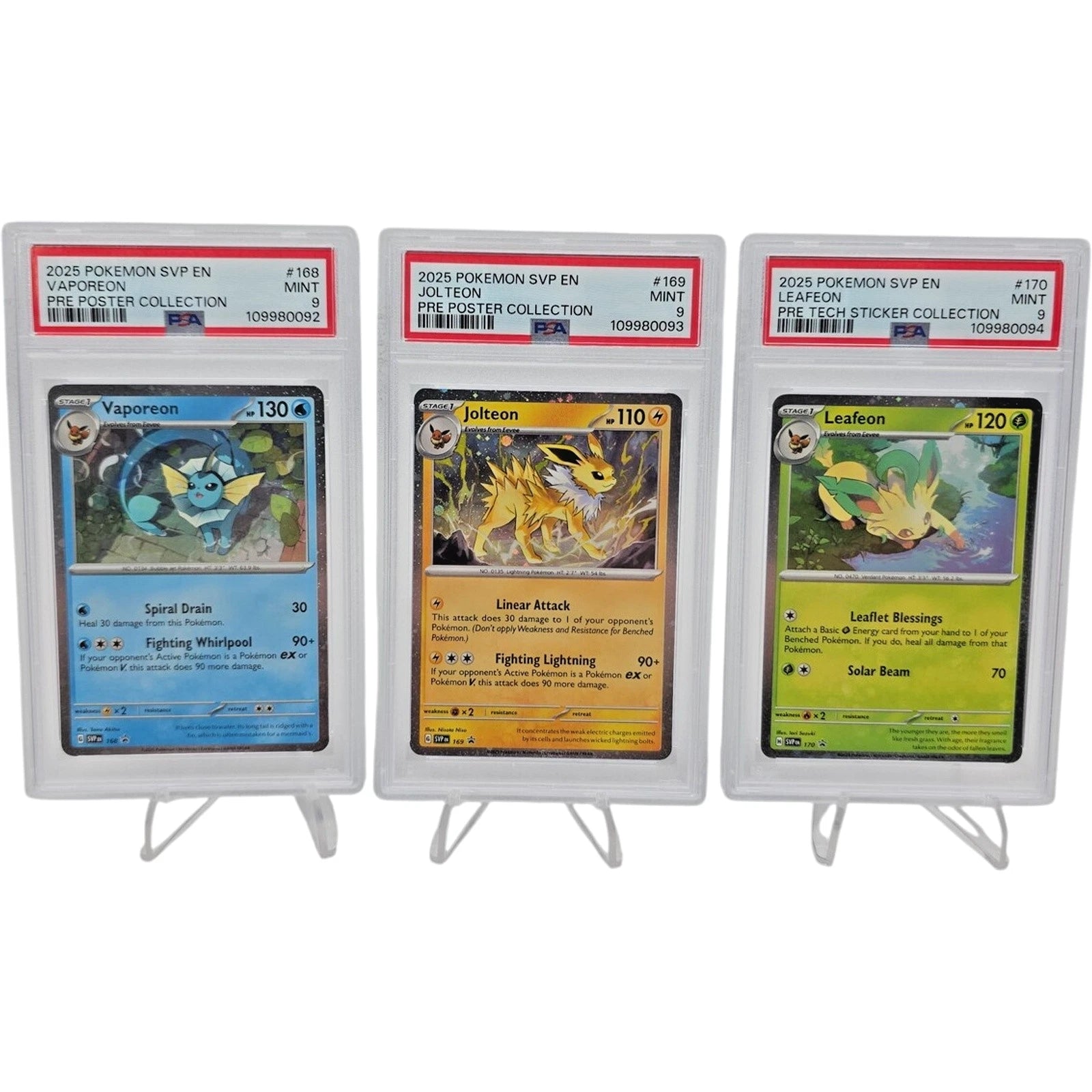 2025 POKEMON SVP VAPOREON JOLTEON LEAFEON PRE POSTER COLLECTION Sequential PSA 9