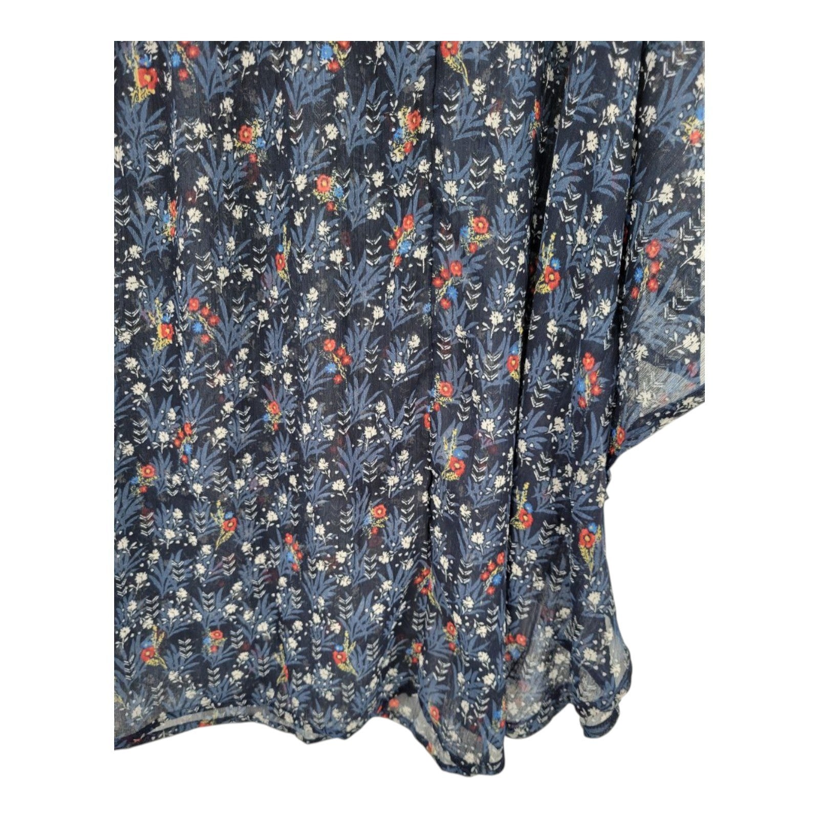 Style & Co Women's Boho Tassel Blouse Navy Floral Stripe Print Top XL