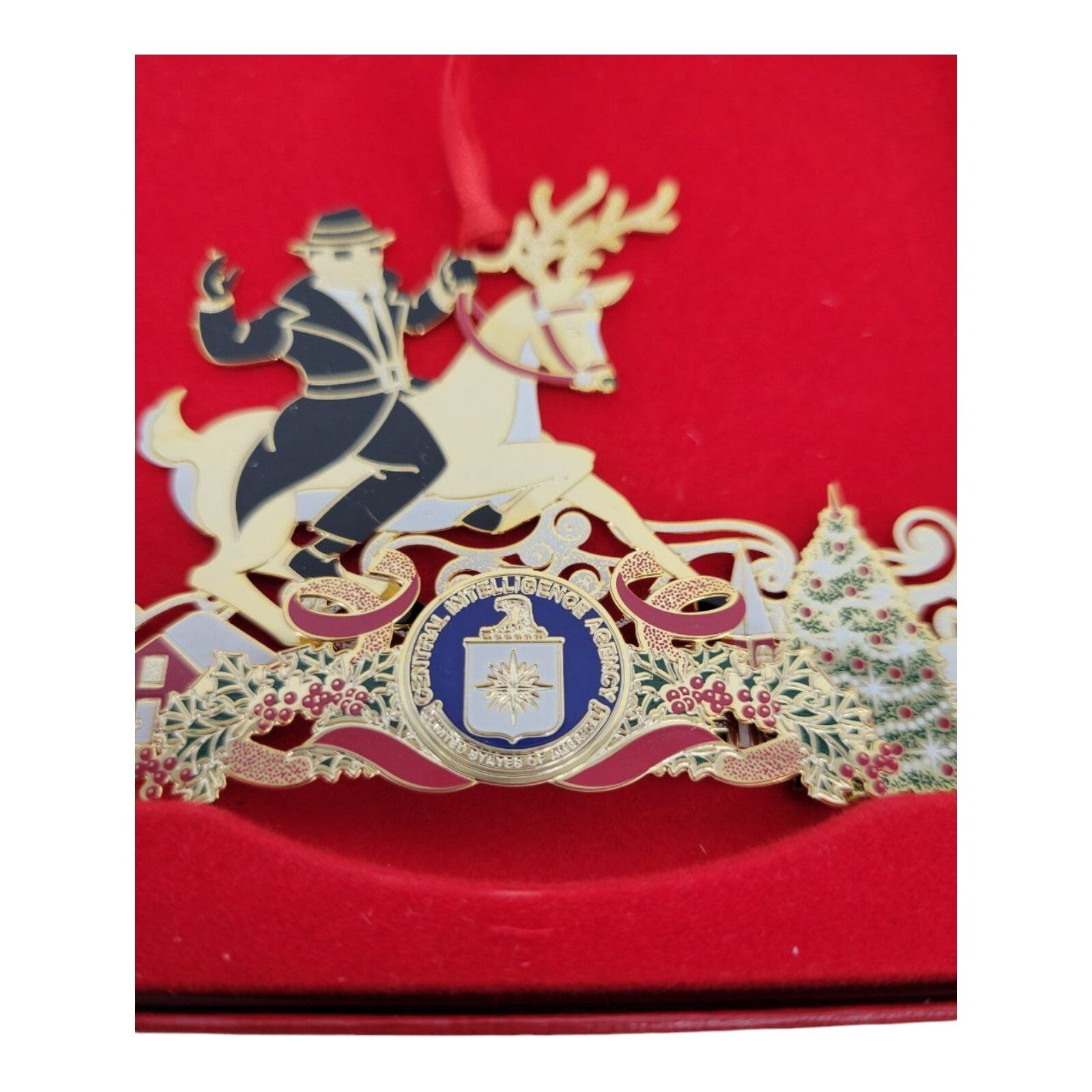 CIA Central Intelligence Agency Spy Guy Reindeer Christmas Ornament w/ Box Rare