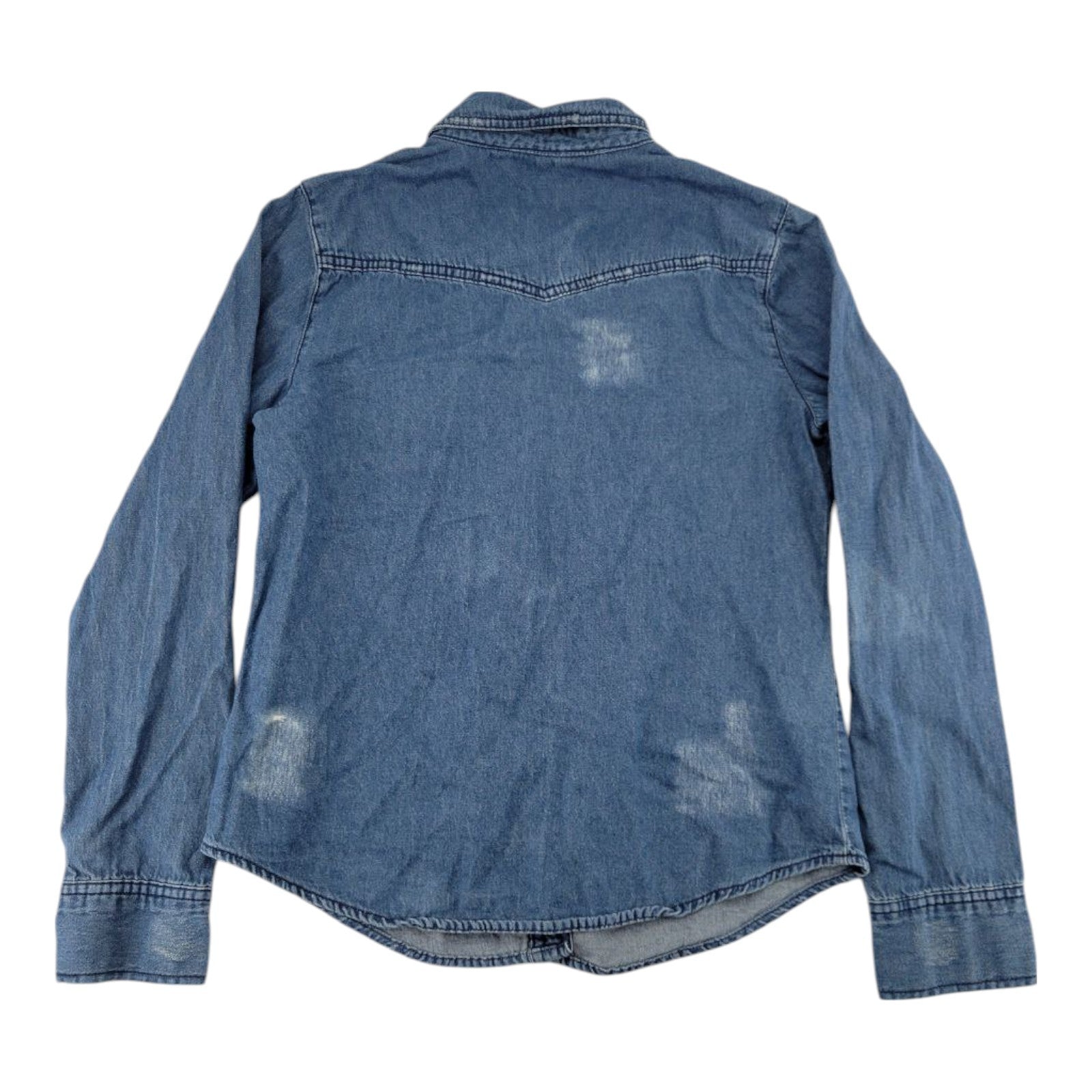 Miley Cyrus Max Azria Western Denim Shirt Snap Button Long Sleeve Distressed L