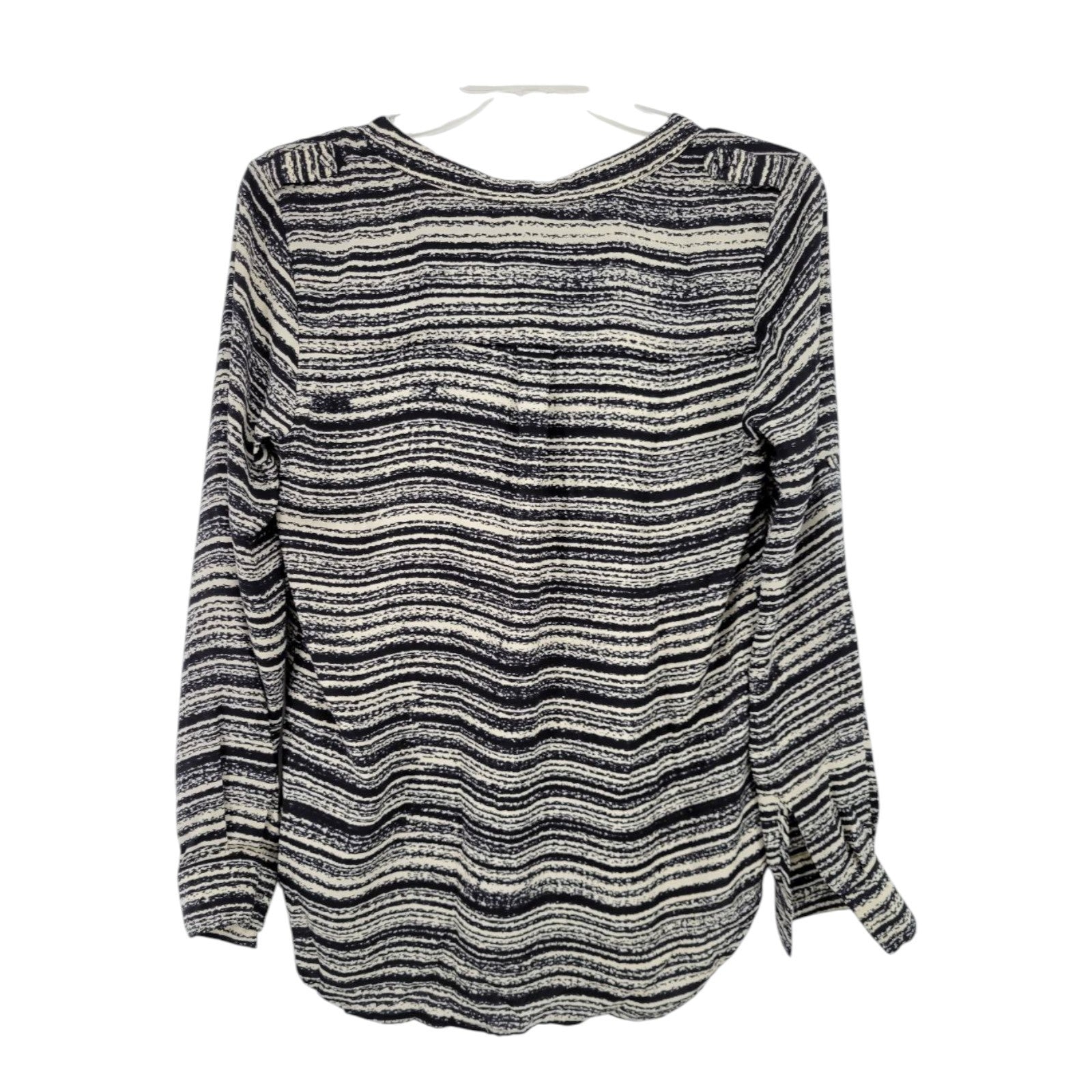 Collective Concepts Women's Black Cream Abstract Stripe Blouse XS Long Sleeve