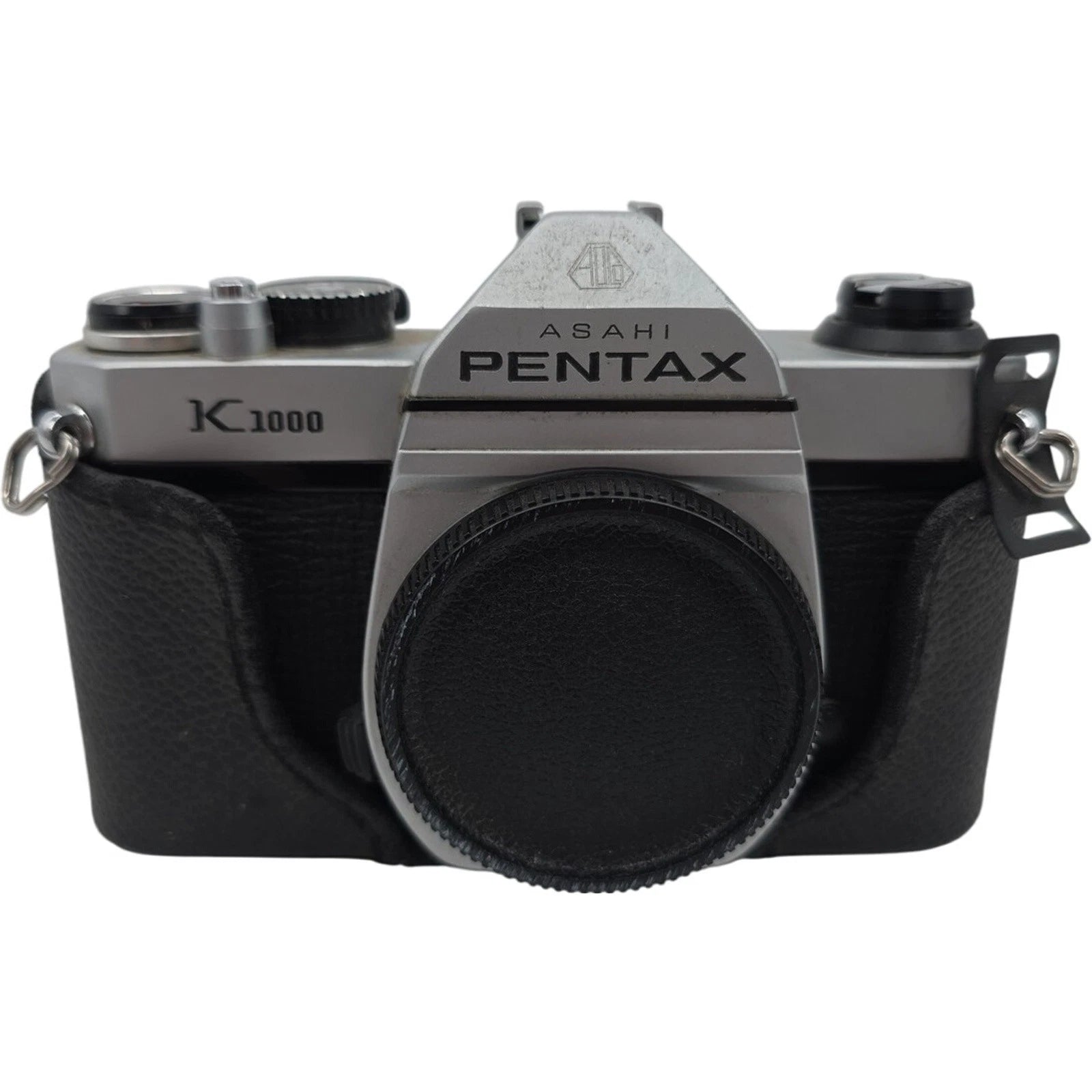 Asahi Pentax K1000 35mm SLR Film Camera Body Only Japan w/ Leather Case & Cap