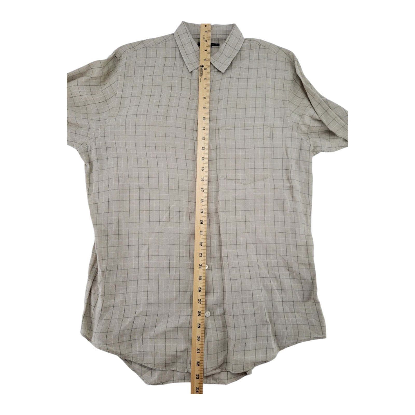 Banana Republic Mens Beige Plaid Button Down Shirt Linen Blend Long Sleeve M