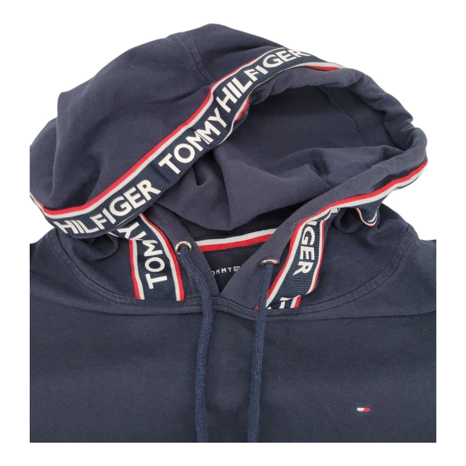 Tommy Hilfiger Navy Hooded T-Shirt Dress Logo Drawstring Size Medium