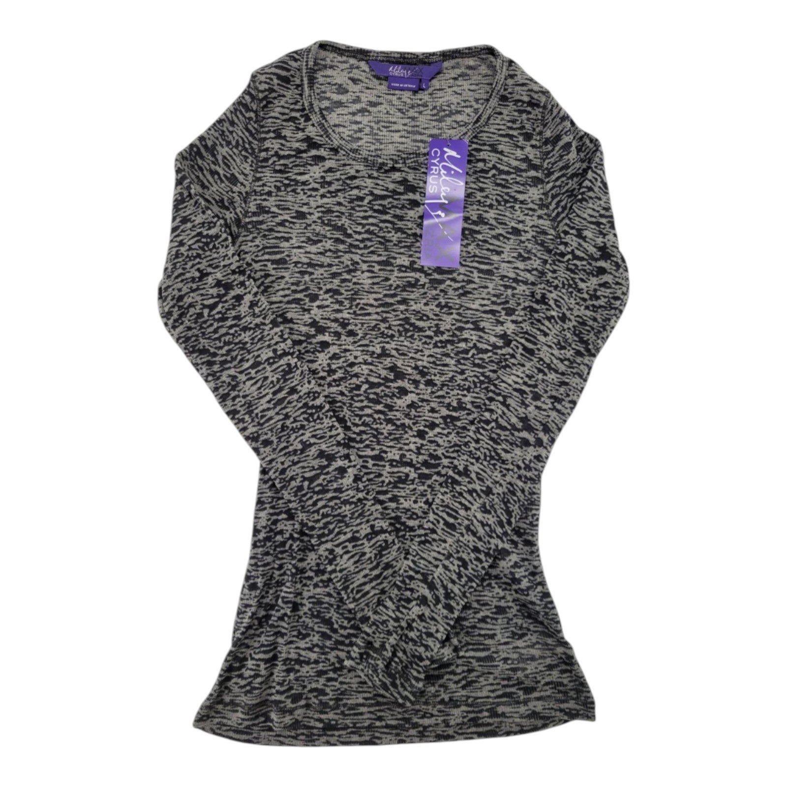 Miley Cyrus Max Azria Women's Zig Zag Burnout Top L Long Sleeve Crew Neck