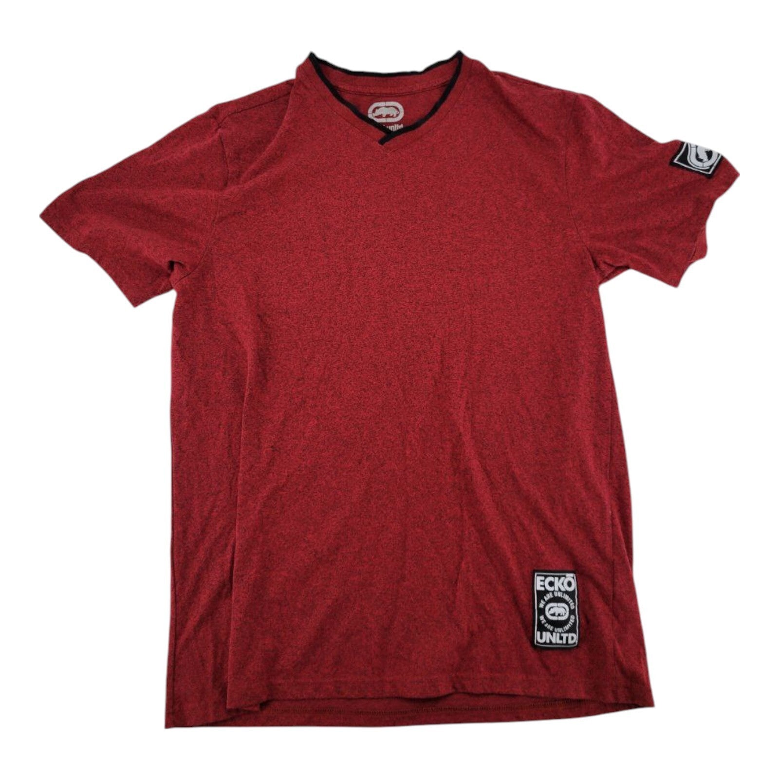 Ecko Unltd Rawthentic V Neck T Shirt Mens Red Heather Logo Patch Size L
