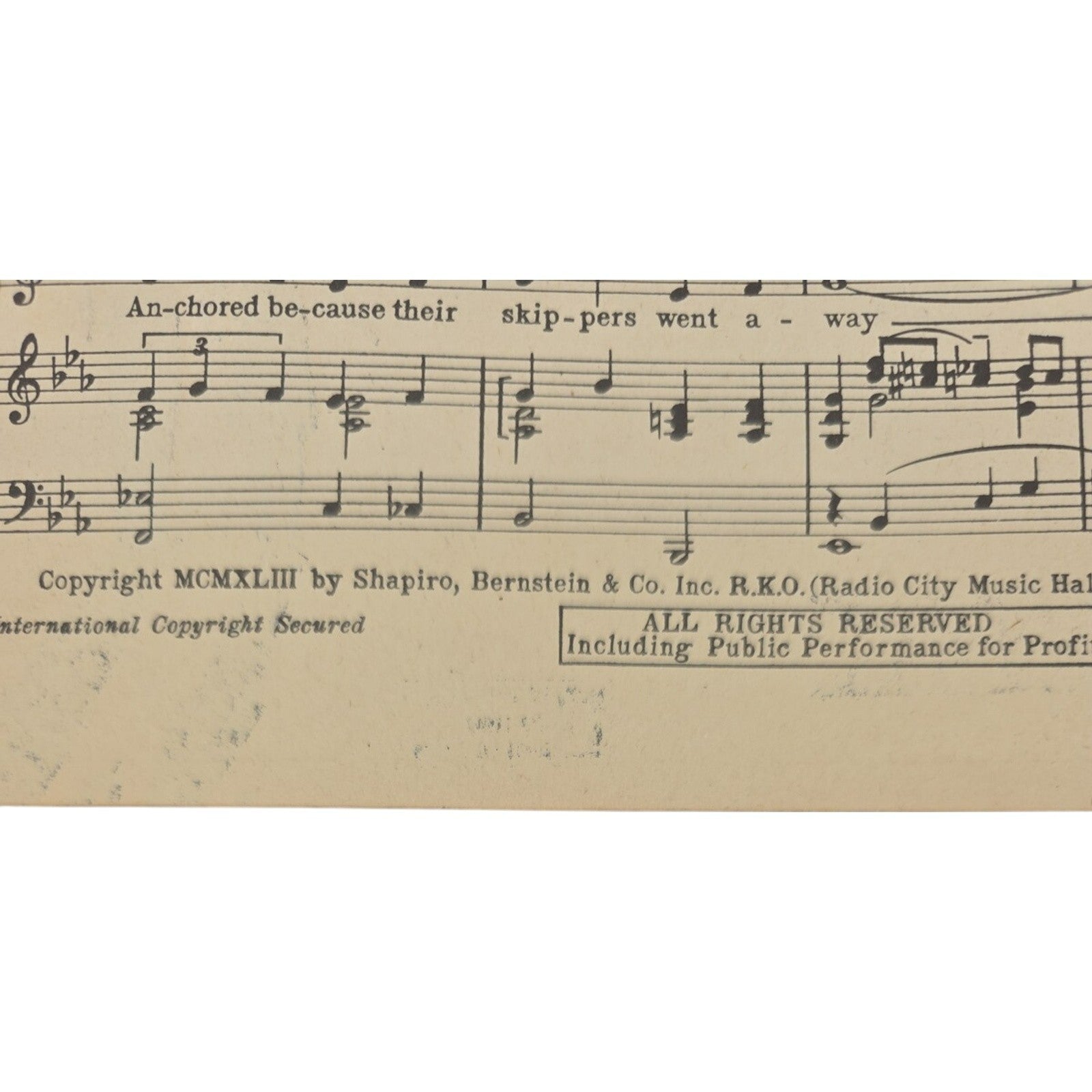 Vintage 1943 There's A Harbor Of Dream Boats by Russ Morgan Sheet Music