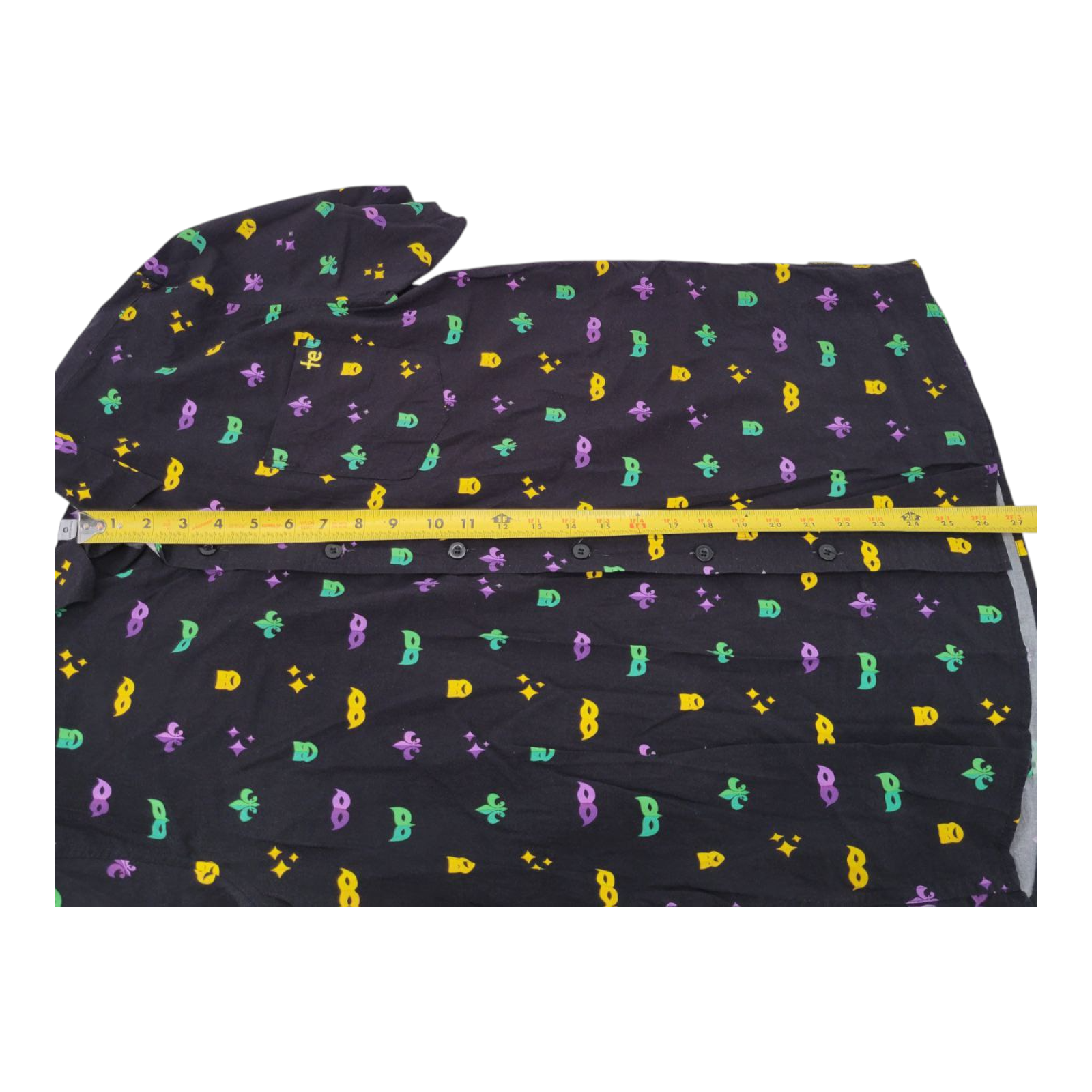 Tipsy Elves Mardi Gras Mens Masquerade Black Short Sleeve Button Up Shirt M