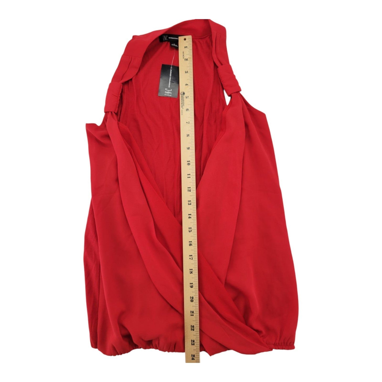 INC International Concepts Women's Real Red Sleeveless Blouse Draped Front Size