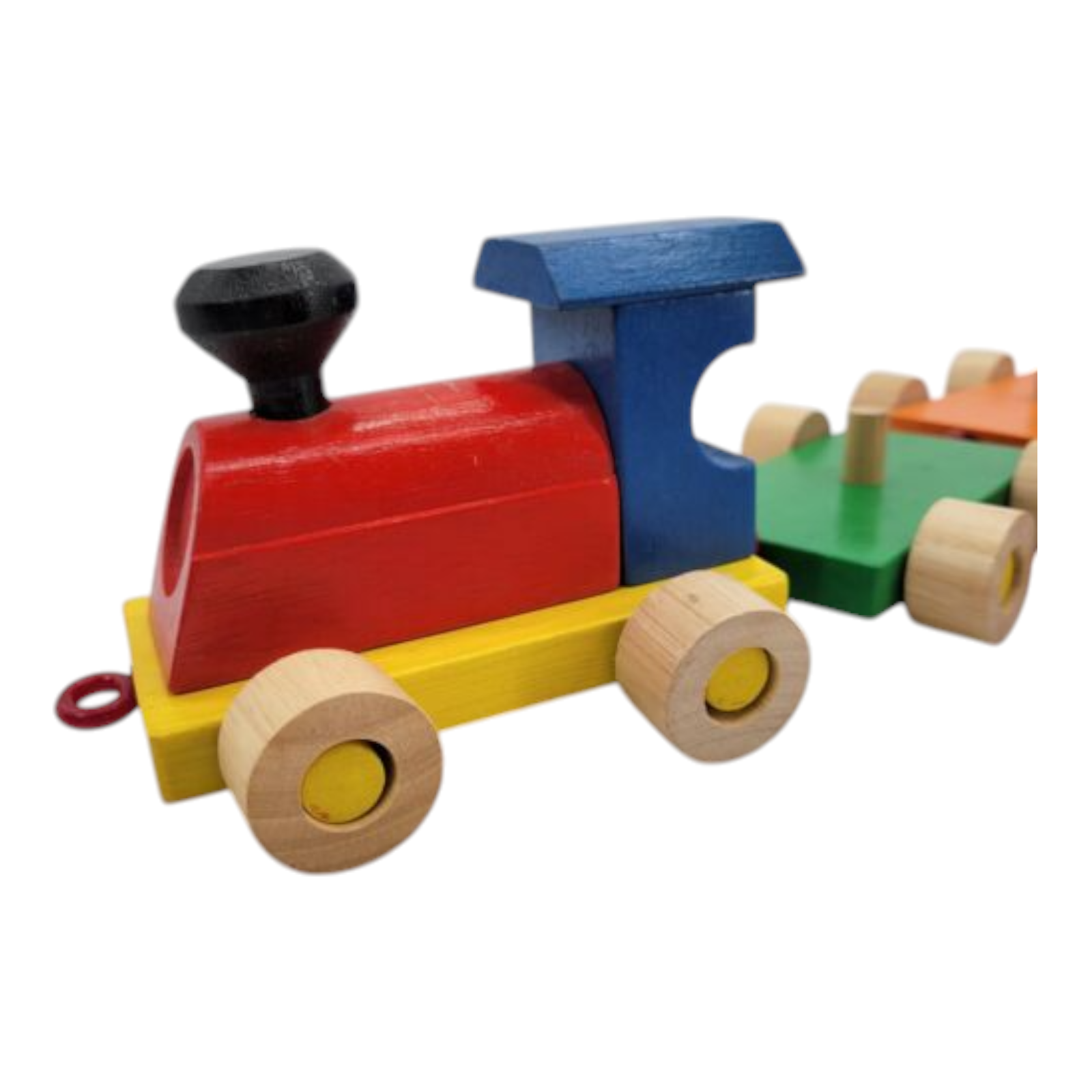 Vintage Toy Wood Train Blue Yellow Red Green with Wood Crain Dump Truck