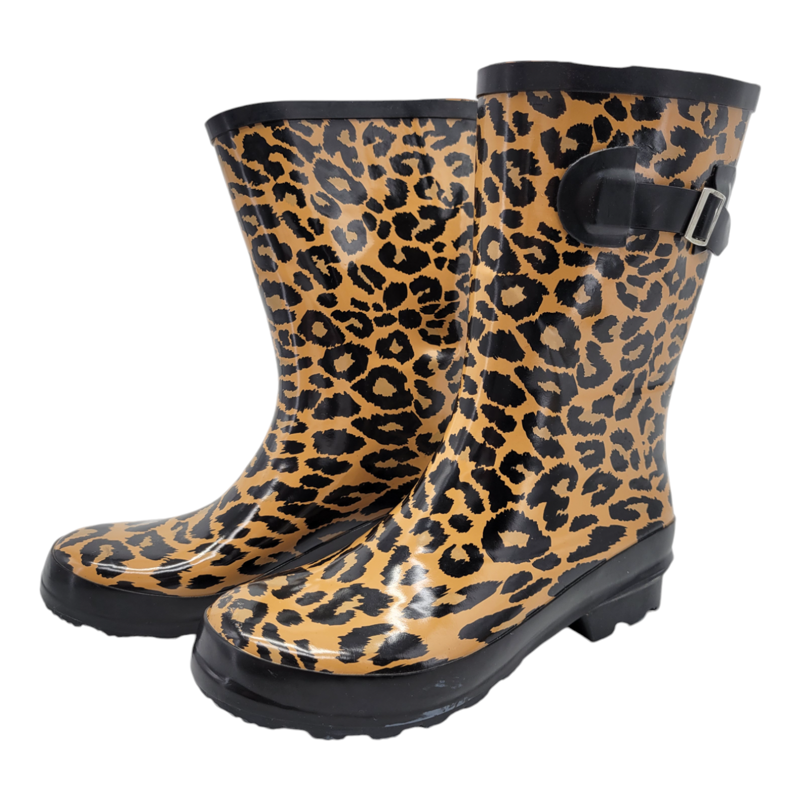 Women's Leopard Print Rain Boots Rubber Upper Stylish Waterproof Shoes Size 7