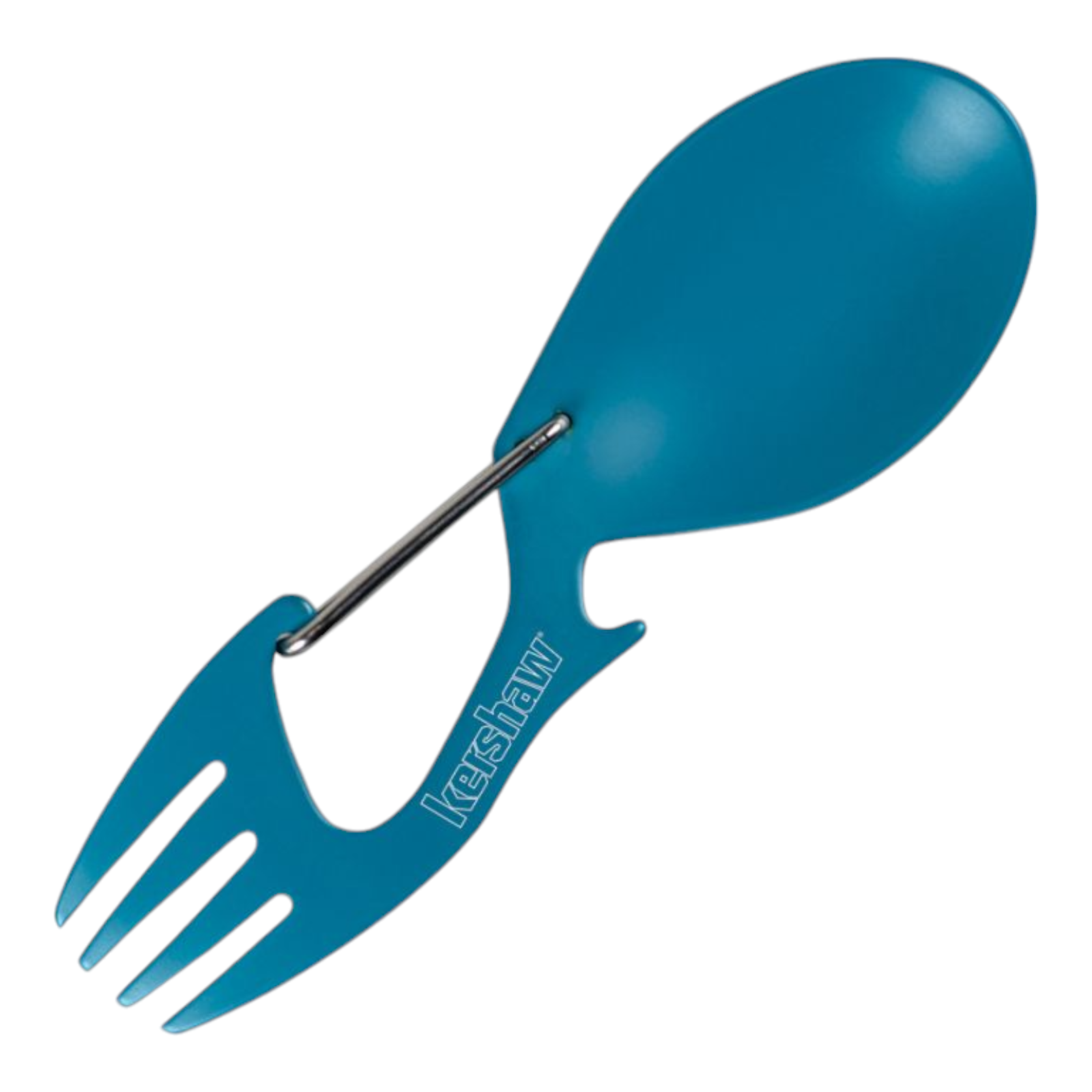 Kershaw Ration Eating Tool Teal Fork Spoon Bottle Opener with Carabiner