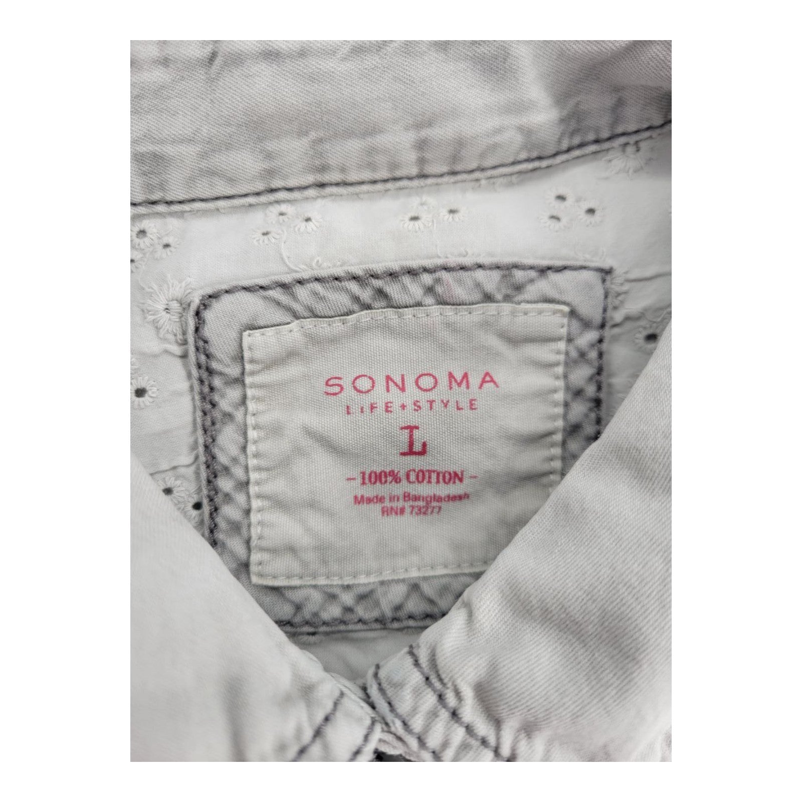 Sonoma Lifestyle Women's Gray Button-Up Shirt Long Sleeve Cotton Size L