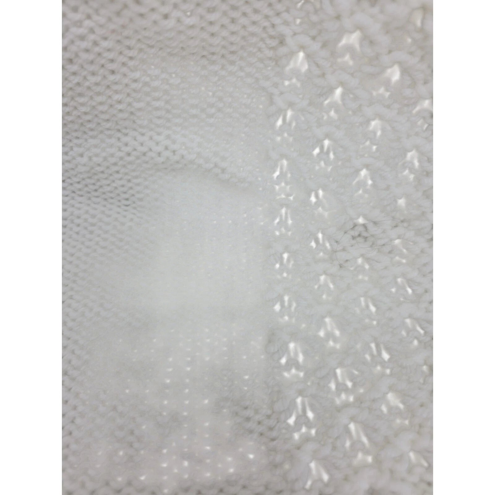 Vintage Handmade White Baby Blanket with Blue Trim Crochet Knit Pattern