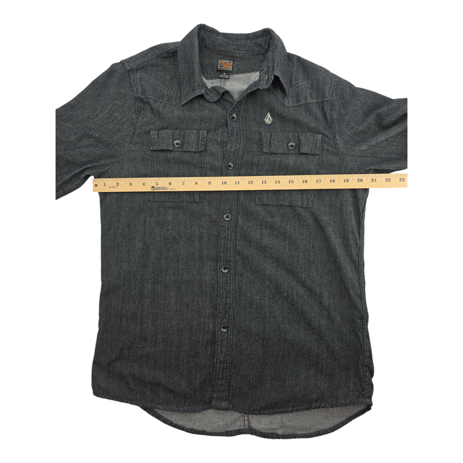 Volcom Mens Gray Chambray Shirt Long Sleeve Button Up Cotton Size M
