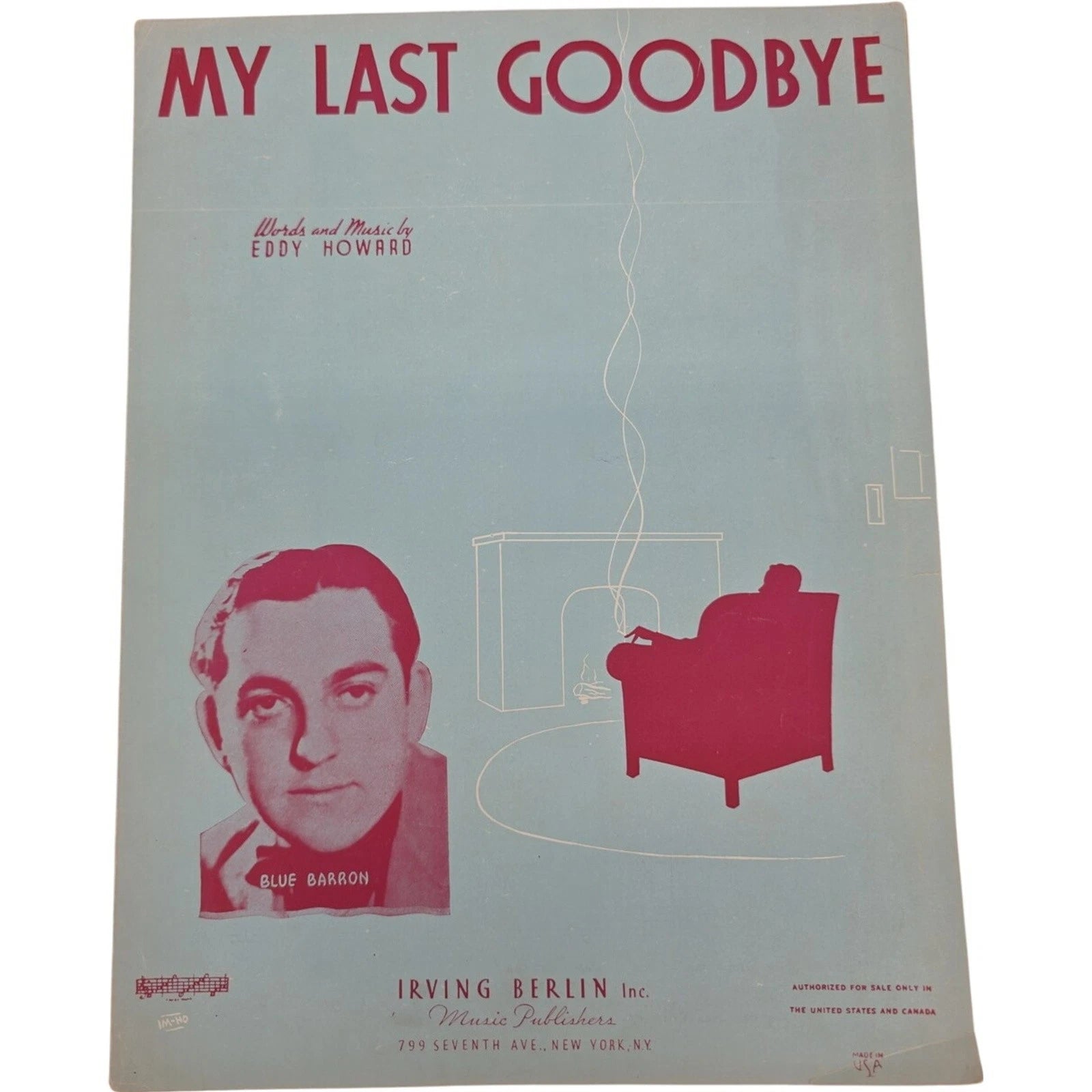 Vintage 1939 Sheet Music My Last Goodbye Blue Barron by Eddy Howard