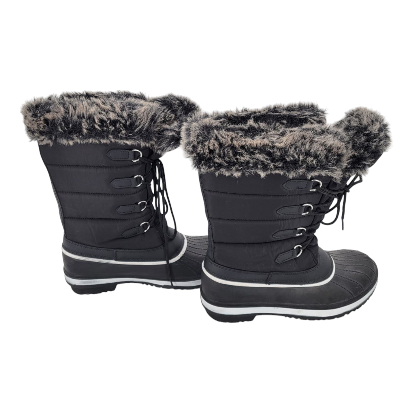Unbranded Simulated Fur Black Winter Lace Up Boots Size 8