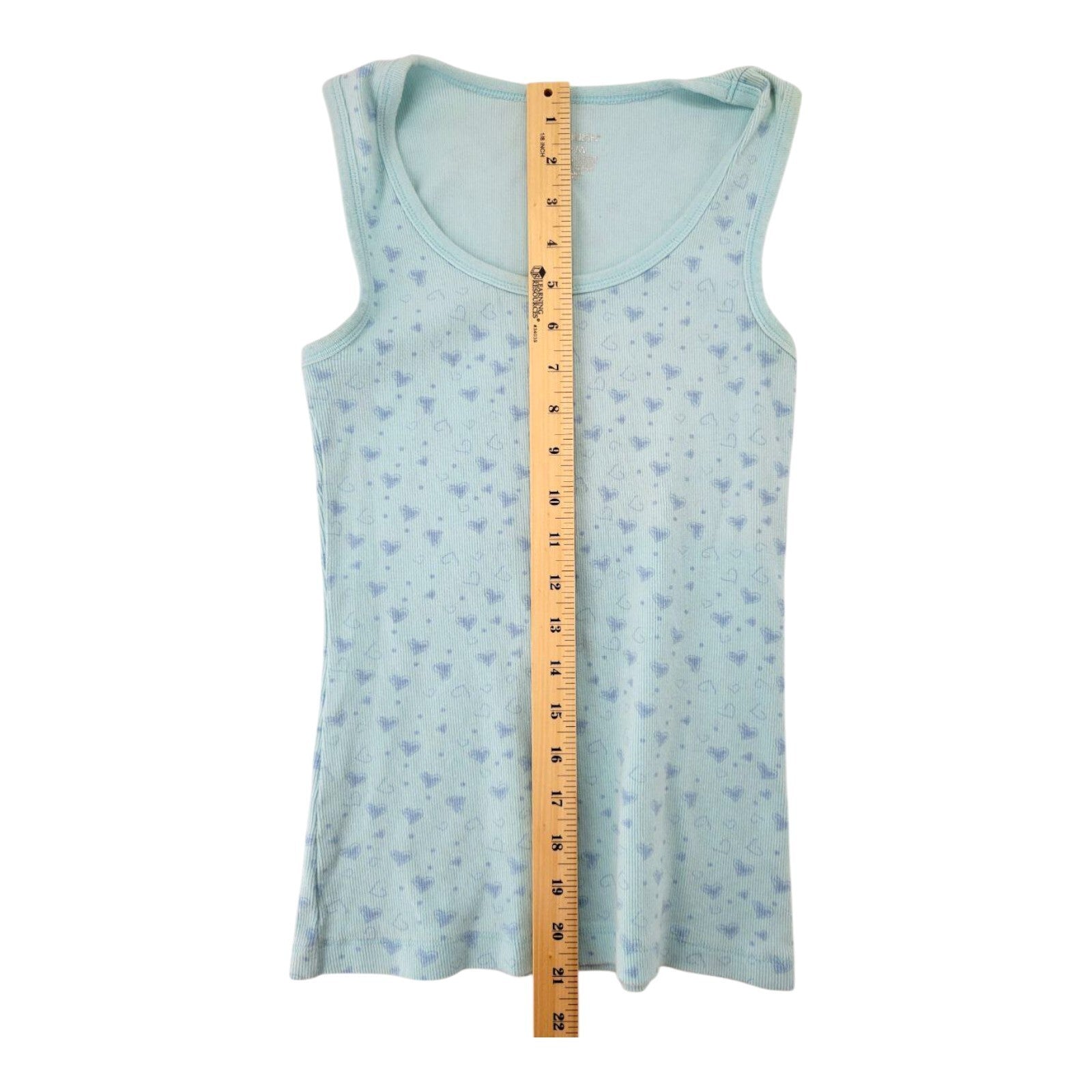No Boundaries Light Blue Ribbed Tank Top with Hearts Print Size M
