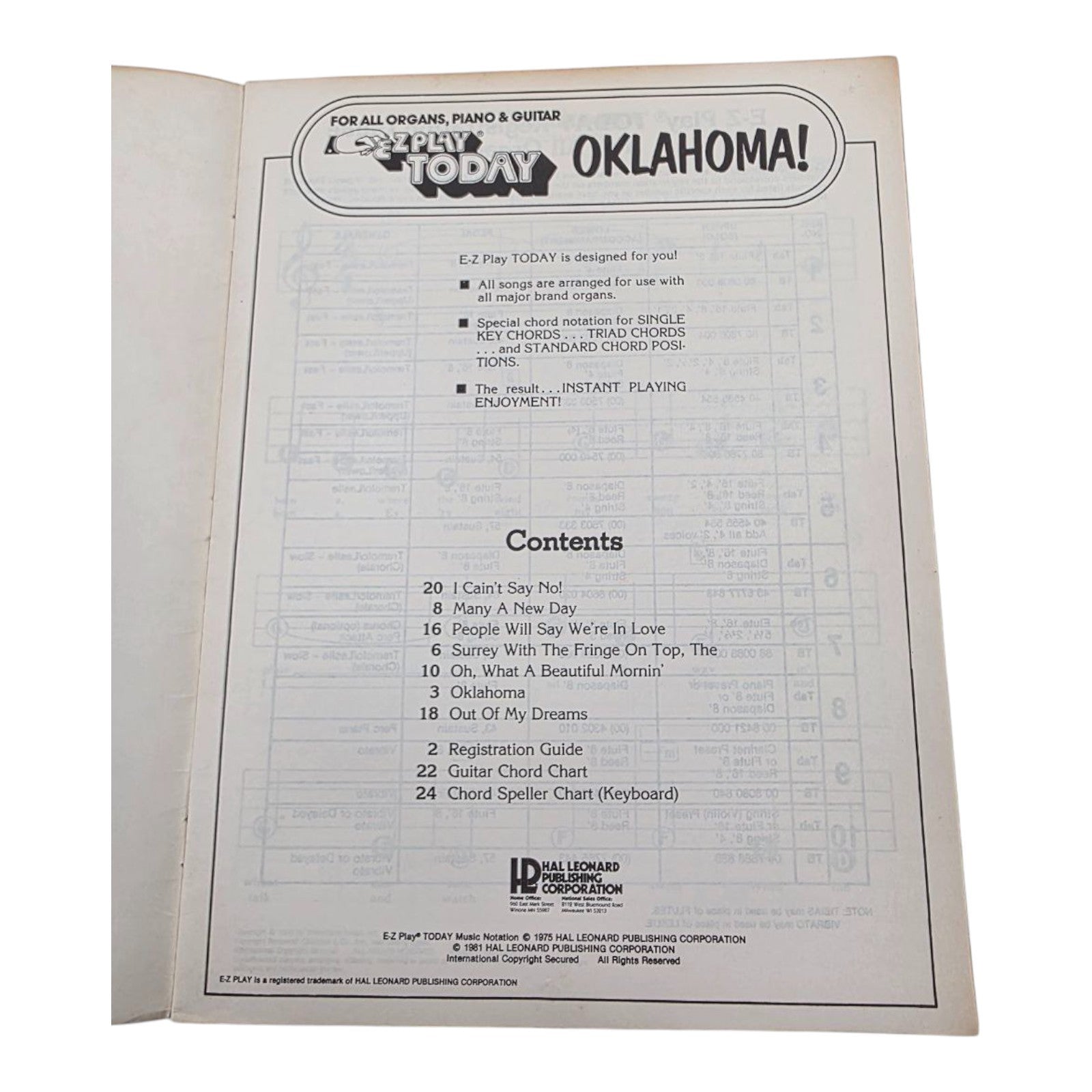 E-Z Play Today 78 Rodgers and Hammerstein’s Oklahoma for Organs Piano & Guitar