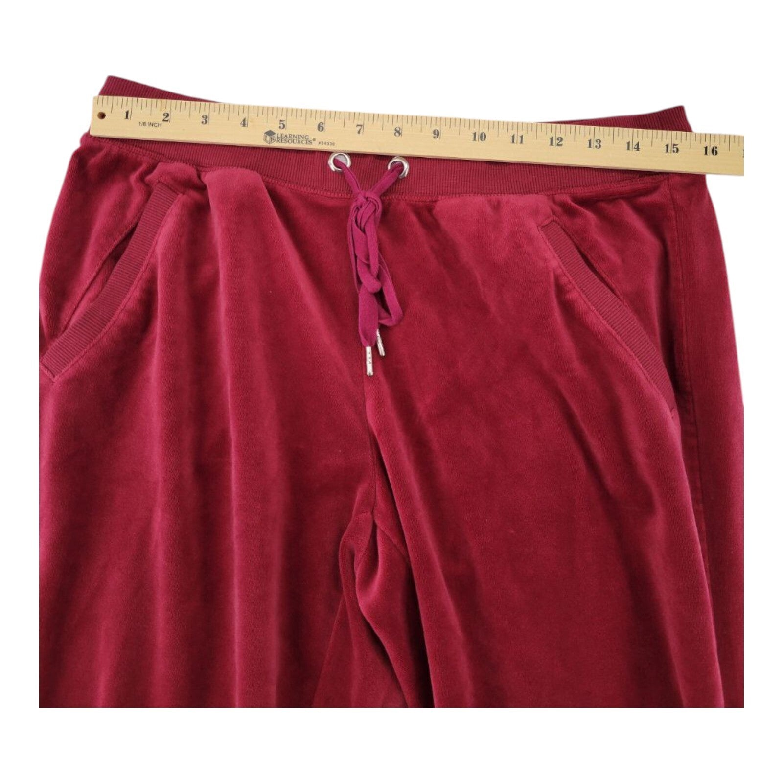 New York & Company Red Velour Jogger Pants Womens Drawstring Waist Size M