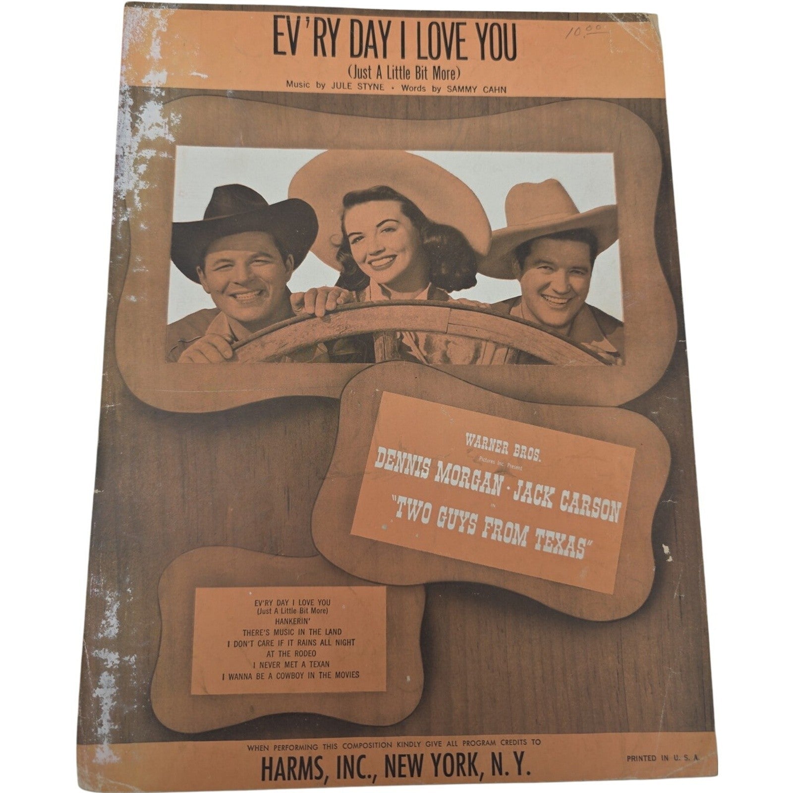 Ev'ry Day I Love You Vintage Sheet Music from Two Guys From Texas 1948 Harms
