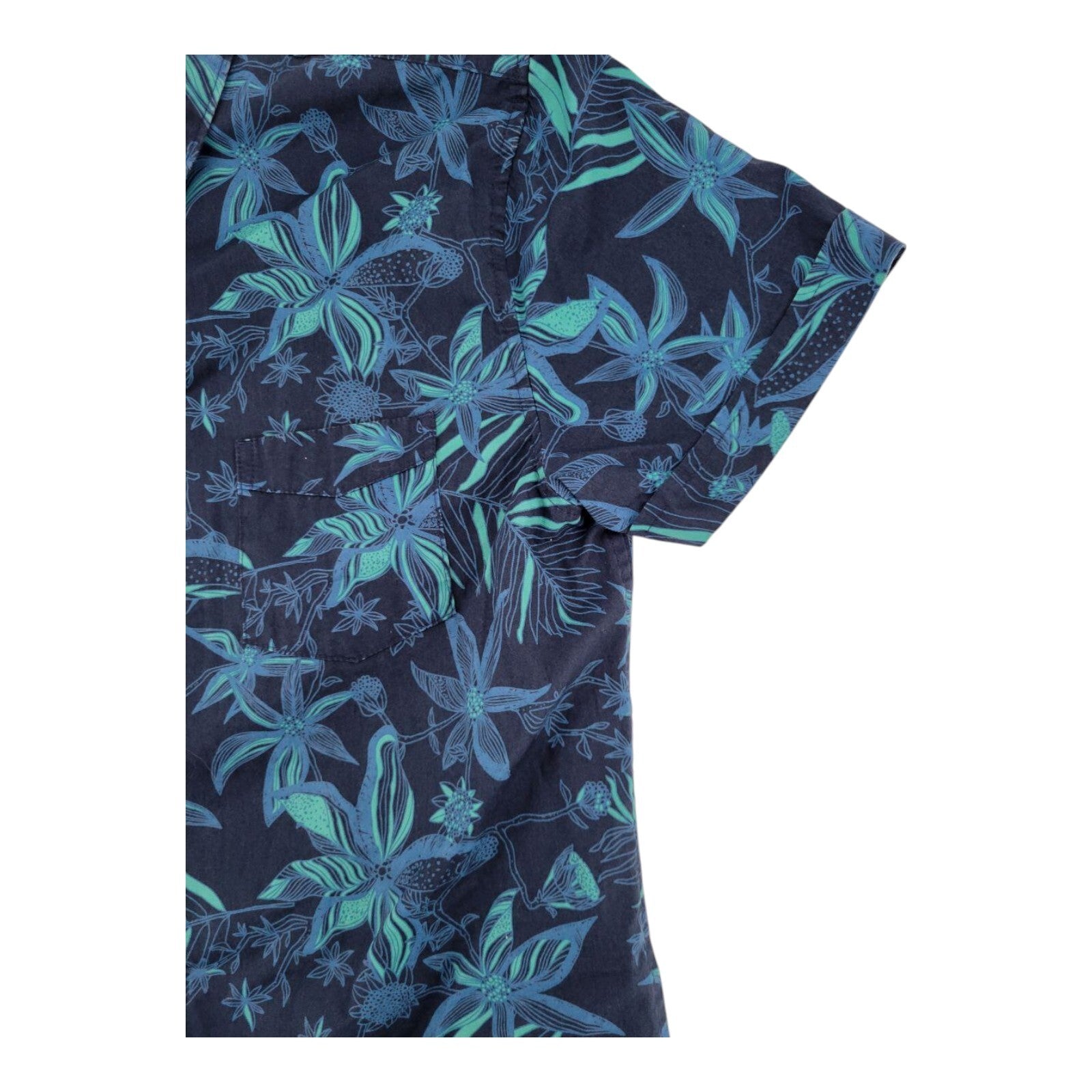 Arizona Jean Co Blue Green Floral Hawaiian Shirt Mens Button Up Size M