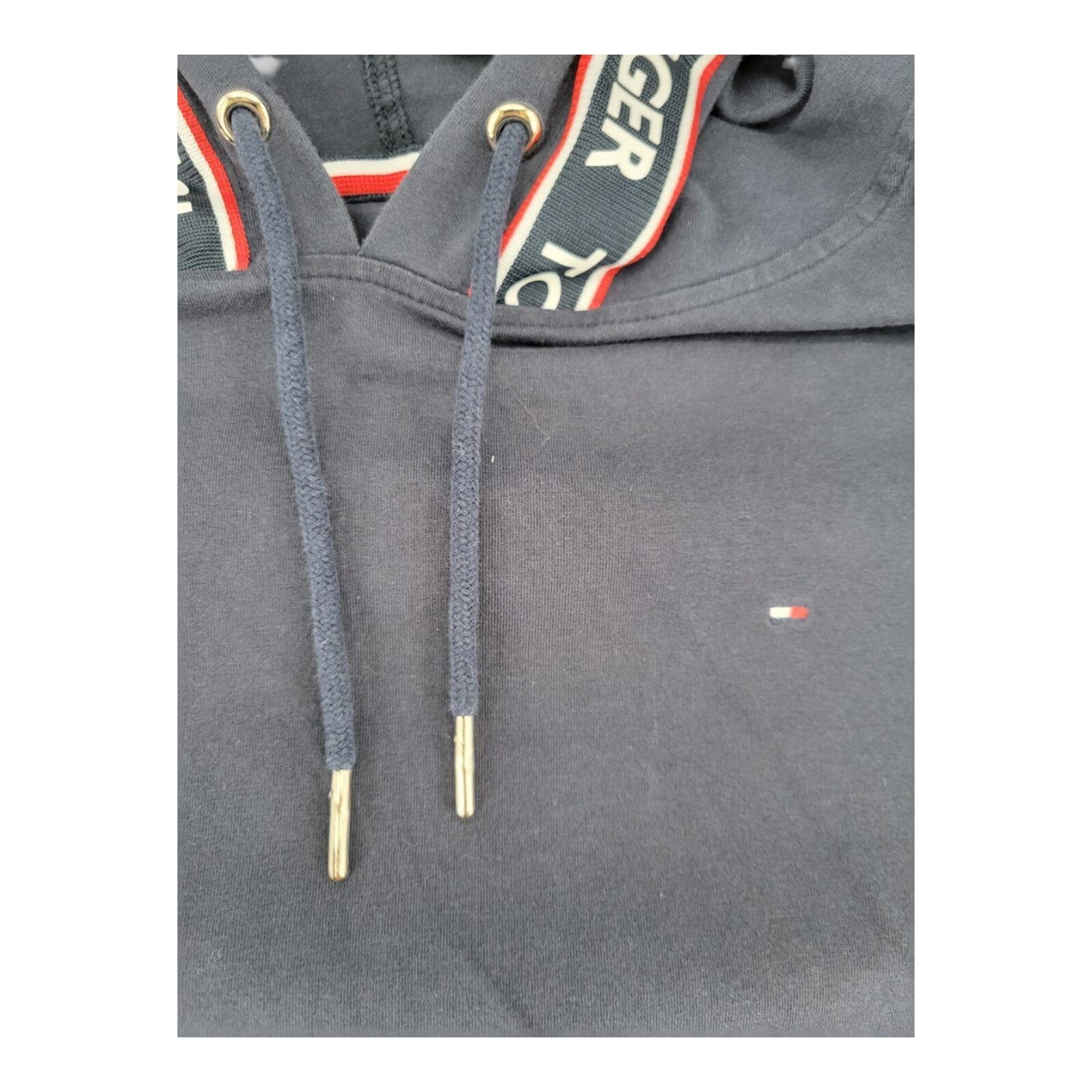 Tommy Hilfiger Navy Hooded T-Shirt Dress Logo Drawstring Size Medium