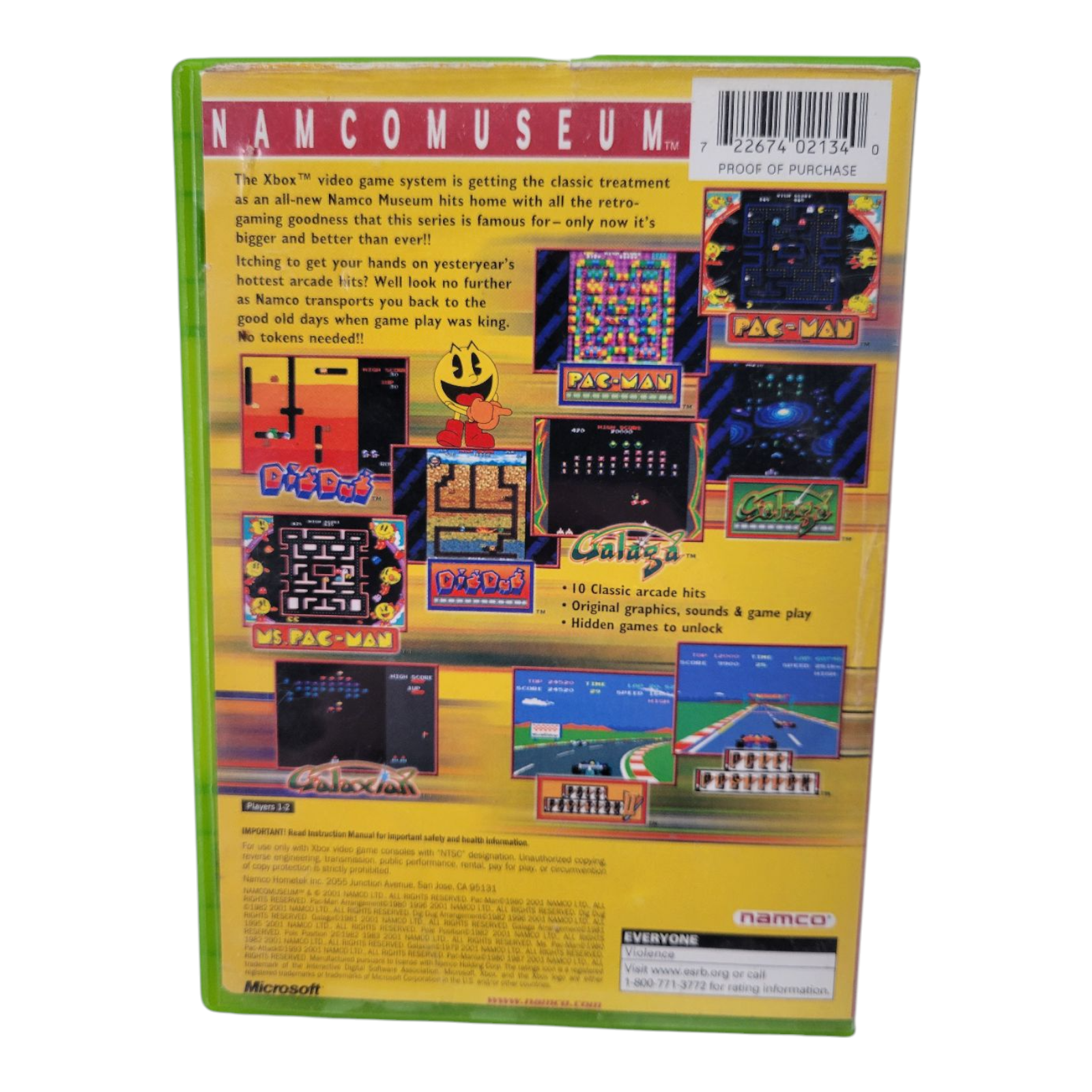 Namco Museum Xbox 2001 Classic Arcade Game Collection with Manual and Case