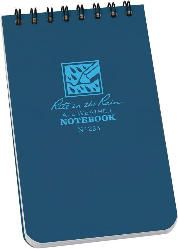 Rite in the Rain Notebook 235 Top Spiral Waterproof All Weather 3" x 5" Blue