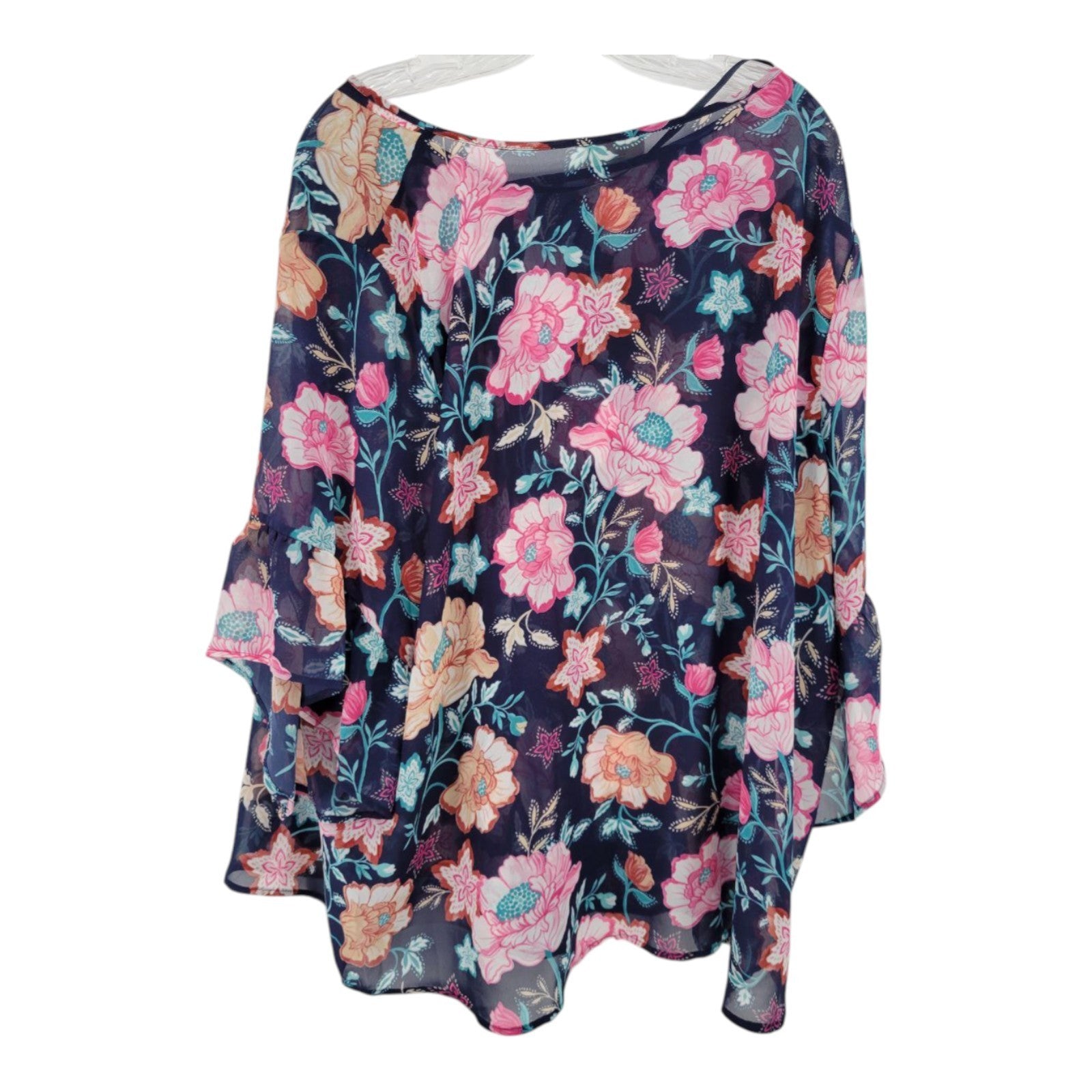 Style & Co Plus Women's Summer Flora Sheer Blouse Bell Sleeve Top 4X NWT