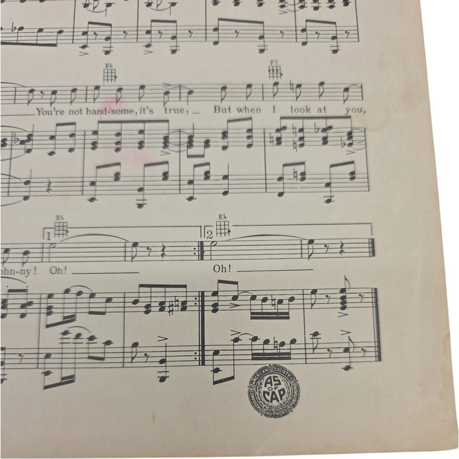 Vintage 1917 Oh Johnny Oh Johnny Oh Sheet Music by Ed Rose and A Olman