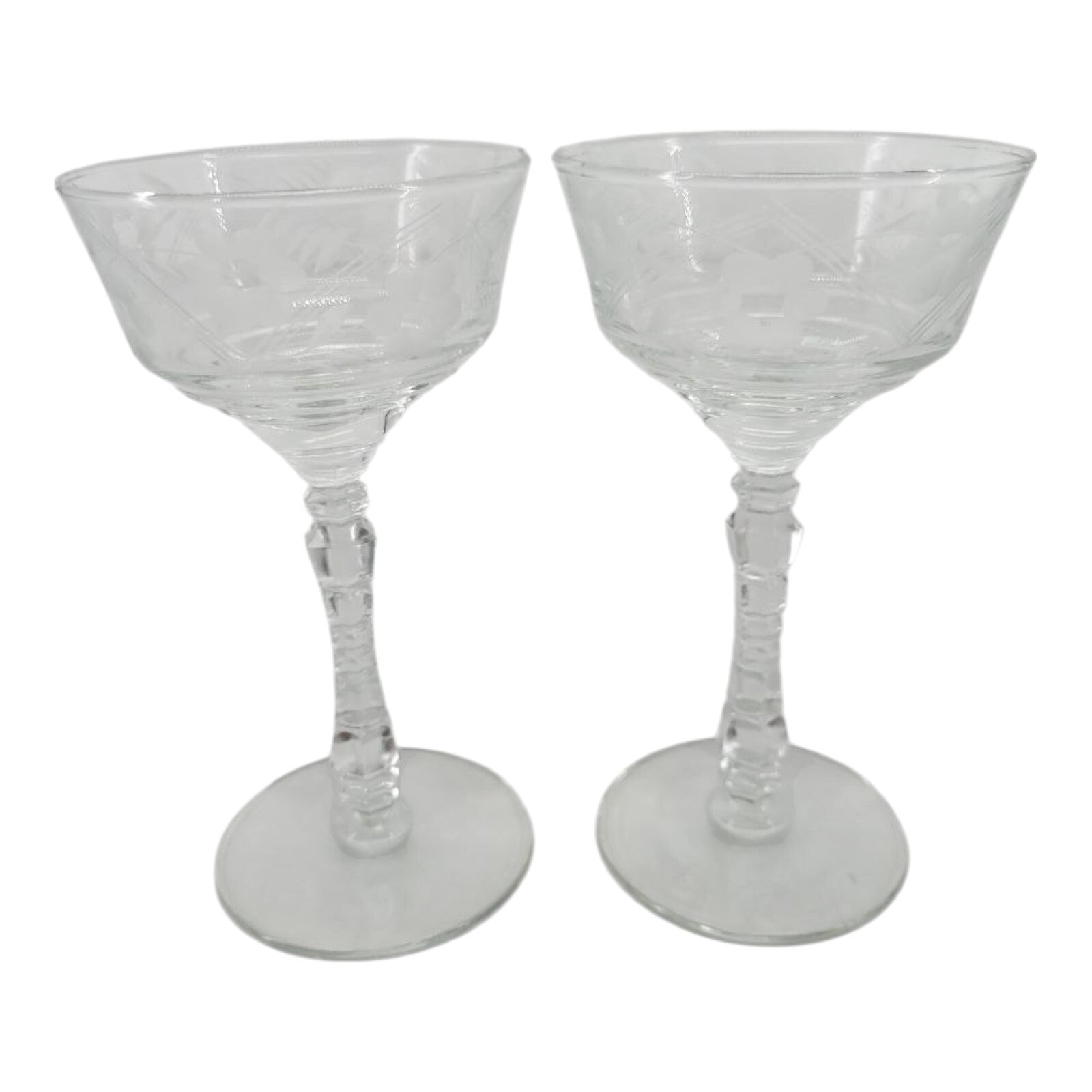 Vintage Etched Crystal Wine Sherbet Glasses Set of 2 Libbey Stem 5.75"