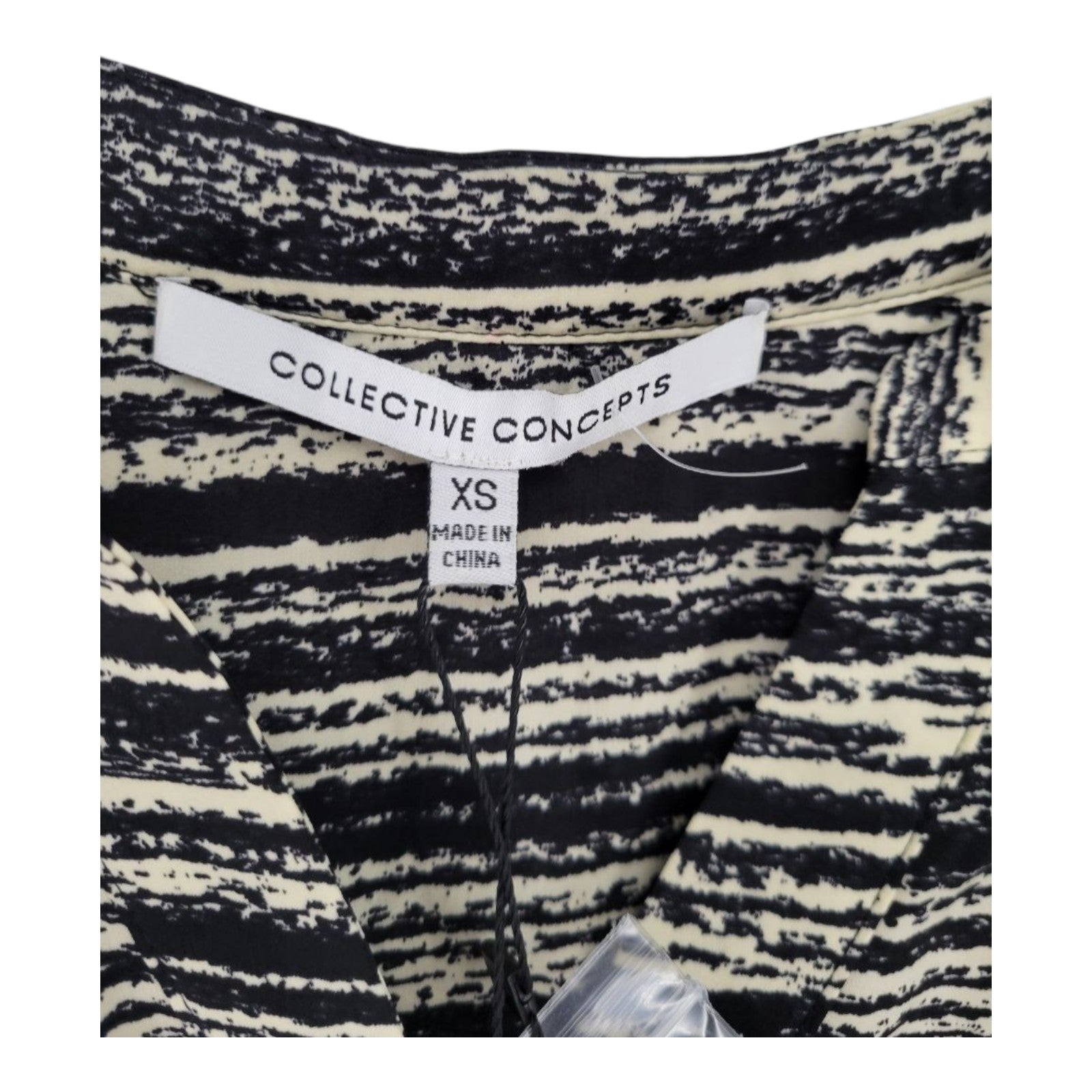 Collective Concepts Women's Black Cream Abstract Stripe Blouse XS Long Sleeve