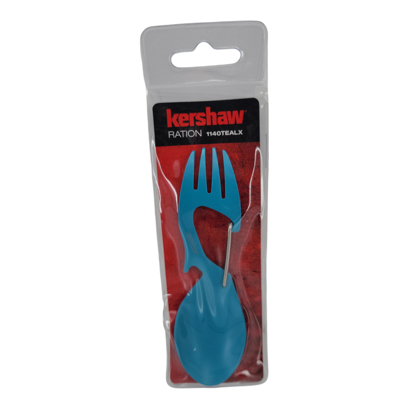 Kershaw Ration Eating Tool Teal Fork Spoon Bottle Opener with Carabiner