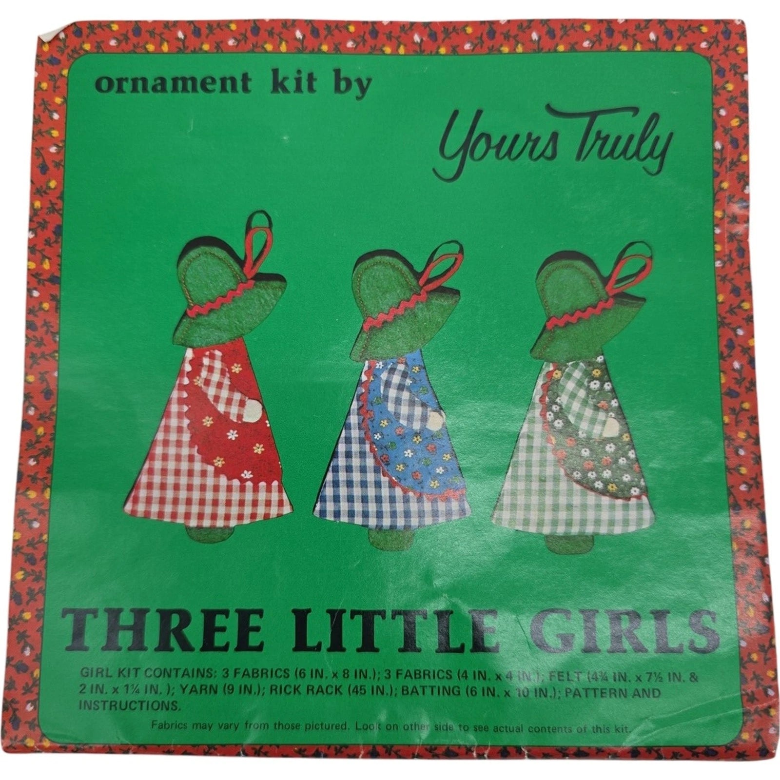 1977 Vintage Yours Truly Three Little Girls Christmas Ornament Sewing Craft Kit