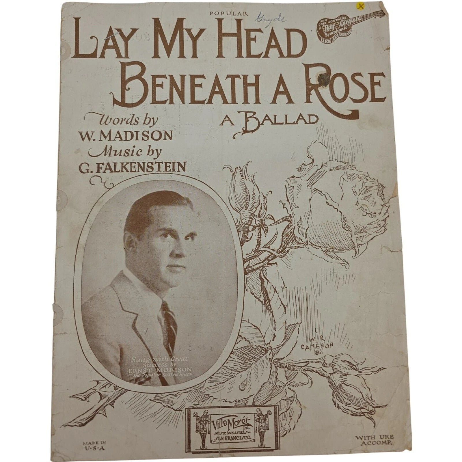 Vintage 1926 Sheet Music Lay My Head Beneath a Rose by W. Madison & Falkenstein