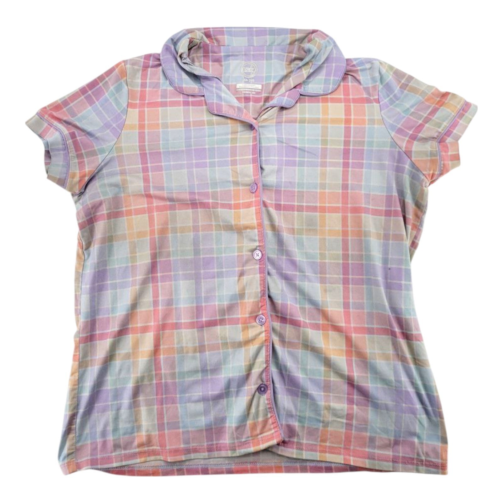 Wonder Nation Sleep Shirt Girls Pastel Plaid Button Front Top Size XXL 18