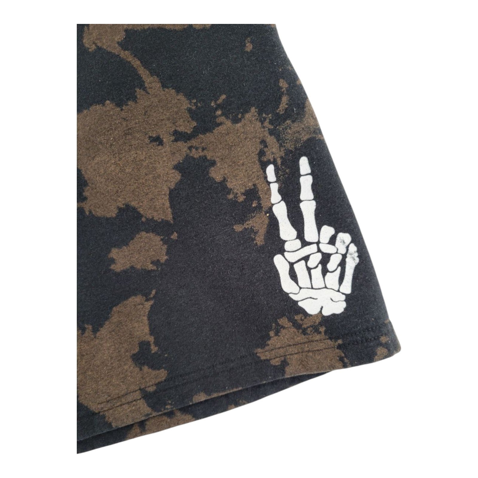 Artist Union Bleach Tie Dye Shorts Brown Black Skeleton Peace Graphic Size L