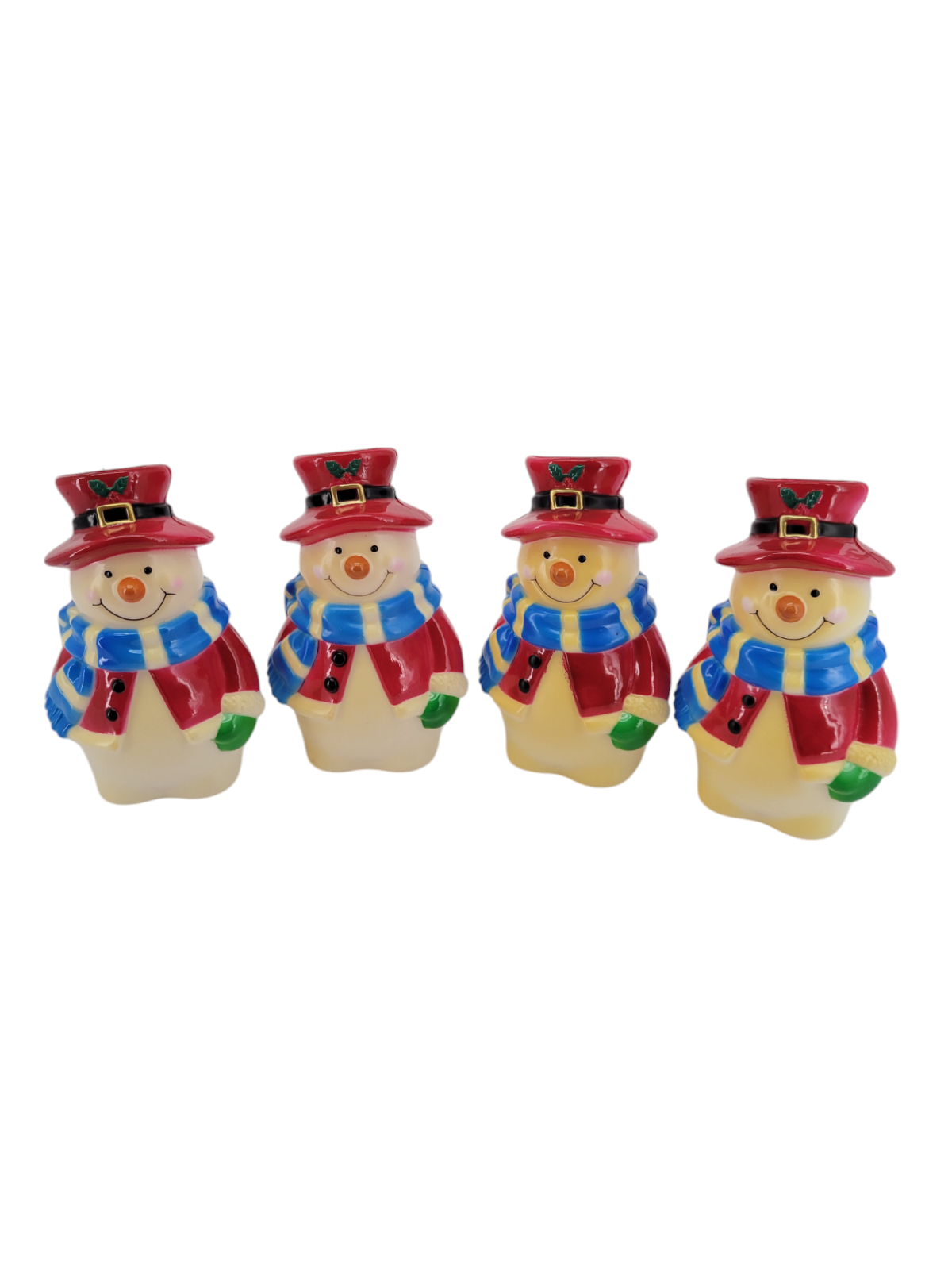 Blow Mold Snowmen 7" Set of 4 Christmas Holiday Decoration No Cord and Bulb