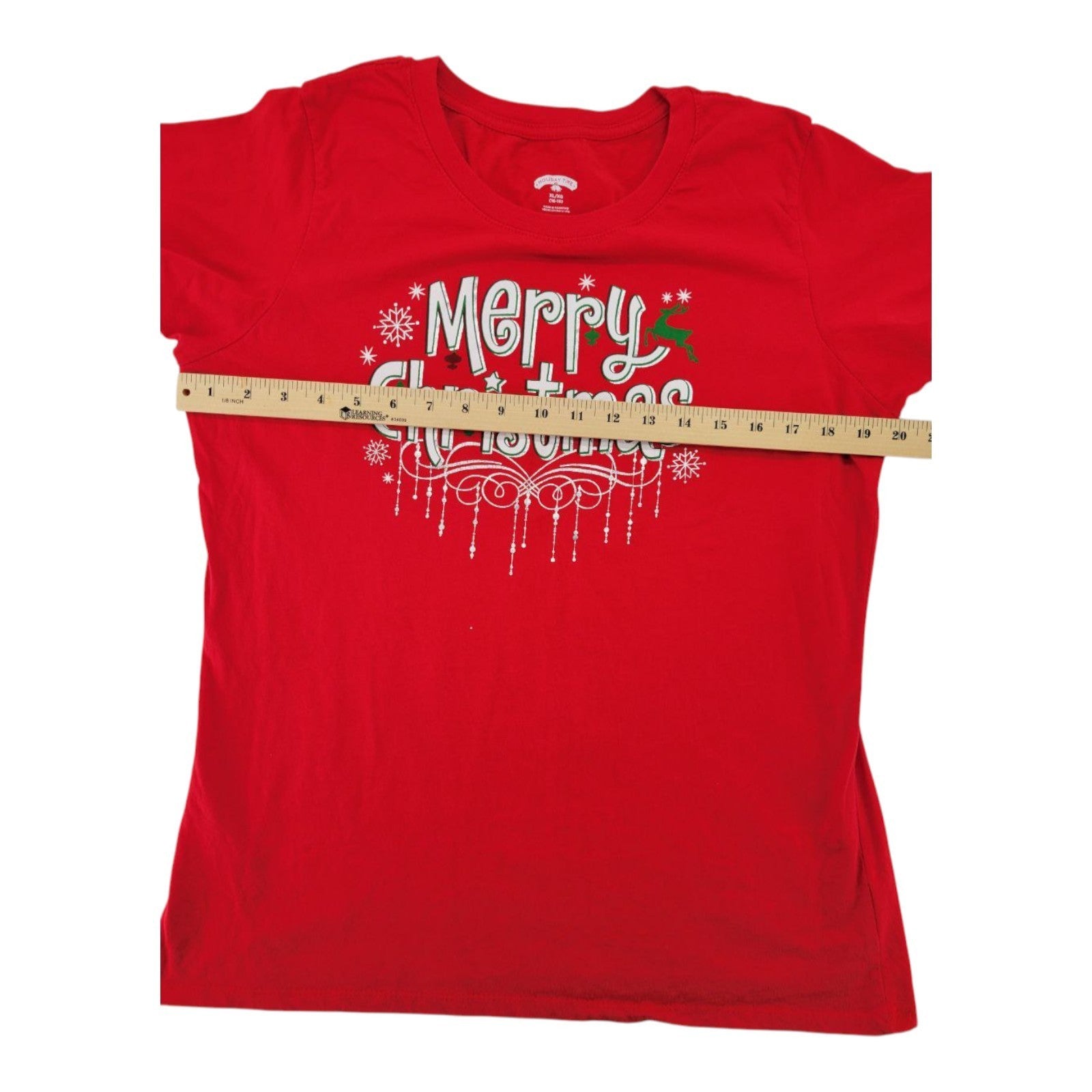Holiday Time Women's Red Merry Christmas Cotton T-Shirt Tee Size XL (16–18)