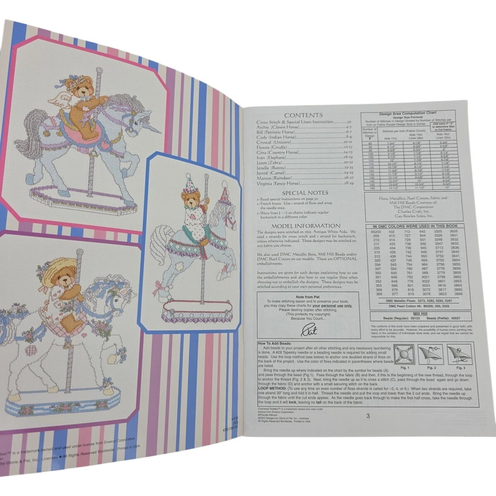 Cherished Teddies Carousel Cross Stitch Pattern Book 12 Designs Gloria & Pat