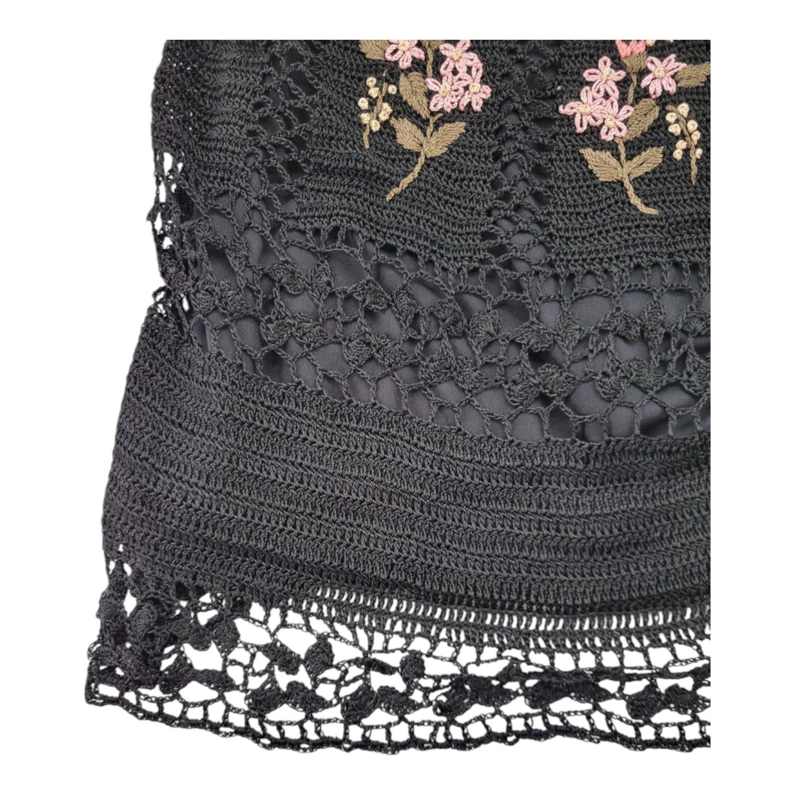 Wet Seal Black Crochet Lace Tank Top Floral Embroidered Lined Sleeveless L