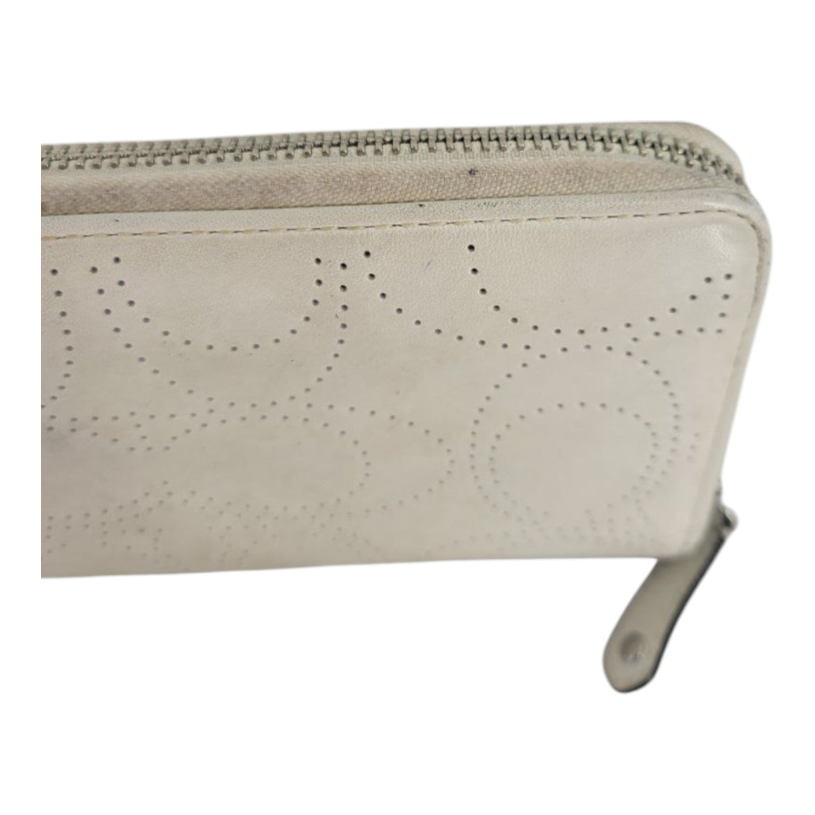 Coach Ivory Leather Wristlet Wallet Perforated Signature Zip Around